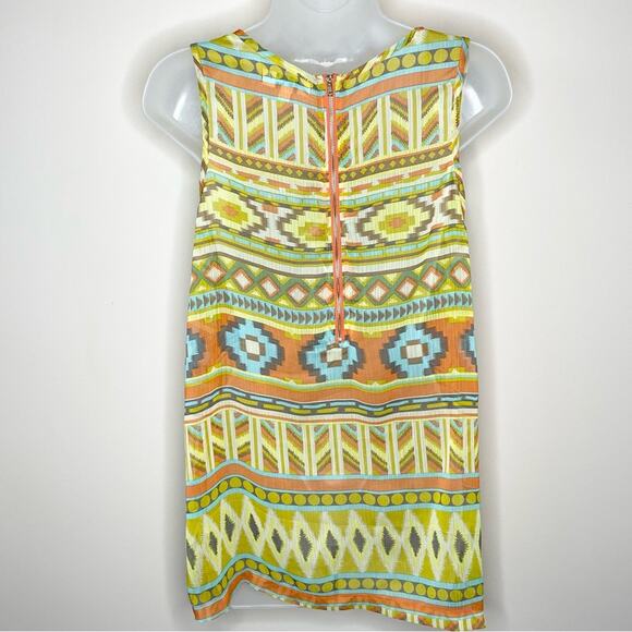 UMGEE multicolor Southwest boho print semi sheer  tank w/exposed back zip sz sm - Picture 4 of 5